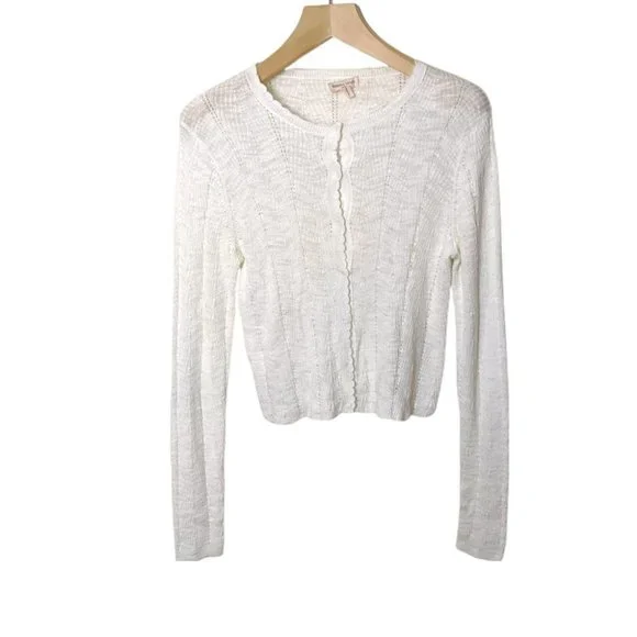 NWOT Rebecca Taylor Chevron Cardigan Large Cream Cotton Blend Sweater - Picture 4 of 7